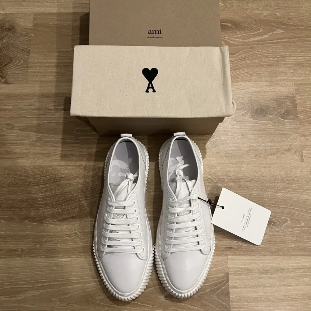 AMI Paris White Leather Sneakers